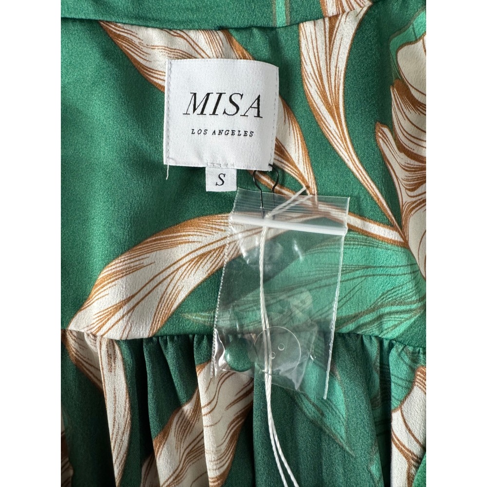 MISA Los Angeles Emerald Green Floral Print Satin Wrap Blouse Top Size S - Picture 6 of 8